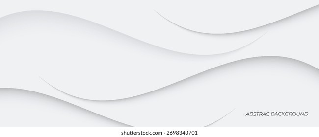 3D white geometric abstract background overlap layer on bright space with waves decoration. Minimalist modern graphic design element cutout style concept for banner, flyer, card, or brochure cover