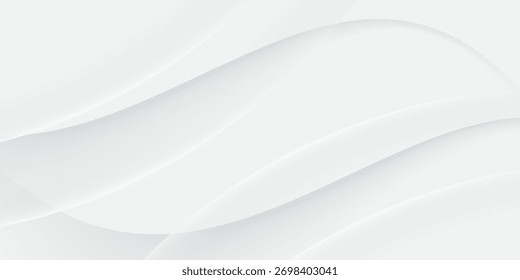 3D white geometric abstract background overlap layer on bright space with waves decoration. Minimalist modern graphic design element cutout style concept for banner, flyer, card, or brochure cover