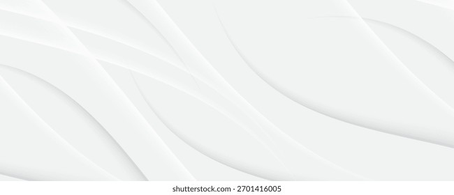 O plano de fundo abstrato geométrico branco 3D sobrepõe a camada no espaço brilhante com a decoração das ondas. Conceito minimalista de estilo de recorte de elemento gráfico moderno para capa de banner, folheto, cartão ou folheto