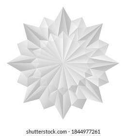 3D white geometric eight-pointed flower. Arranged in an origami mandala style. Vector illustration.