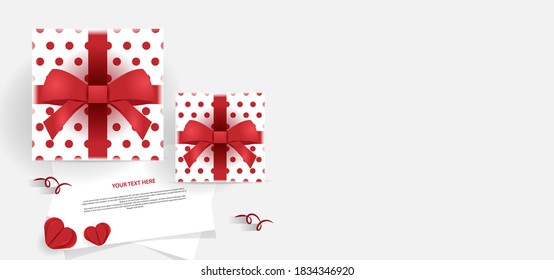 3d white gift boxing day with bows and sheet background