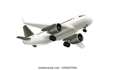 3D White Glossy Commercial Jet Airplane Take Off. EPS10 Vector