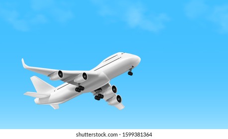 3D White Glossy Commercial Jet Airplane Take Off. EPS10 Vector svg