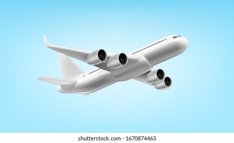 3D White Glossy Commercial Jet Airplane Take Off. EPS10 Vector