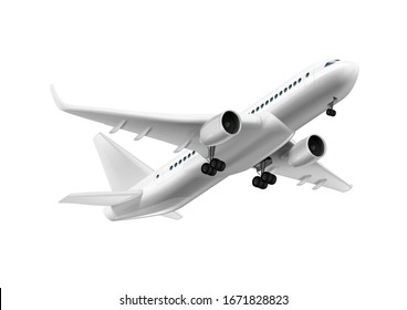 3D White Glossy Commercial Jet Airplane Take Off. EPS10 Vector