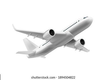 3D White Glossy Commercial Jet Airplane Take Off. EPS10 Vector
