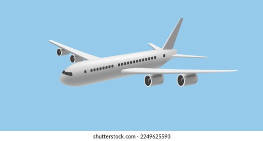 3D White Glossy Commercial Jet Airplane render cartoon illustration