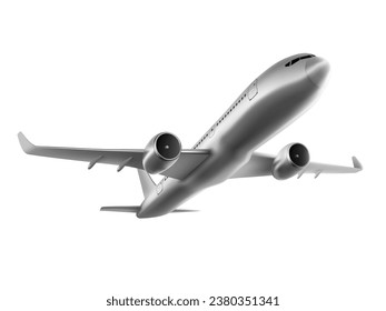 3D White Glossy Commercial Jet Airplane Take Off. EPS10 Vector