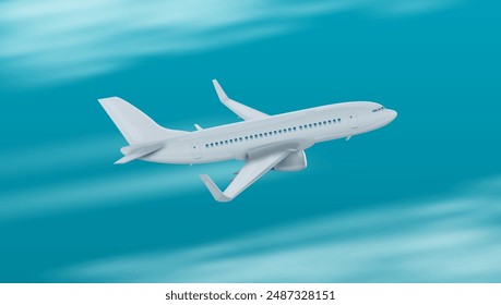 3D White Glossy Commercial Jet Airplane Take Off. EPS10 Vector