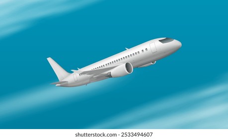 3D White Glossy Commercial Jet Airplane Take Off. EPS10 Vector