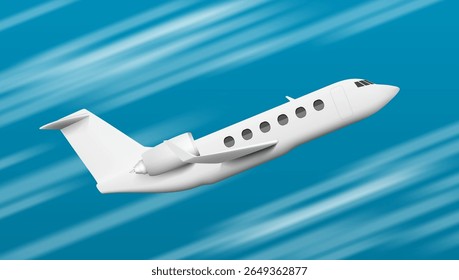 3D Branco Brilhante Comercial Jet Airplane Decolar. Vetor EPS10