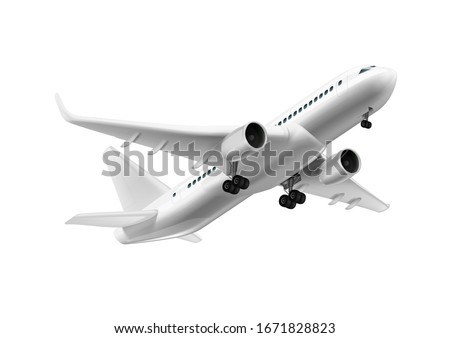 3D White Glossy Commercial Jet Airplane Take Off. EPS10 Vector