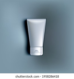 3D White Glossy Cream Tube On Gray. EPS10 Vector