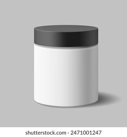 3D White Glossy Plastic Jar With Lid For Protein, Vitamins, Tablets. EPS10 Vector