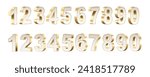3D white and golden numbers set, isolated on a white background.