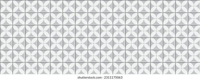 Ilustración vectorial de la textura de la pared de azulejos de cerámica blanca y gris 3d