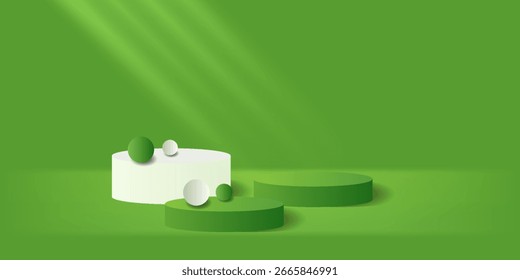 Podio redondo blanco y verde 3D con fondo abstracto del estilo del arco de la forma geométrica, Ilustración vectorial, Sitio web