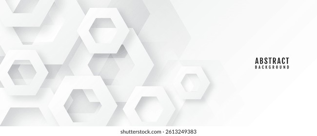 3D white grey abstract background overlap layer on bright space with embossed hexagons decoration. Modern graphic design element cutout style concept for web banner, flyer, card, or brochure cover