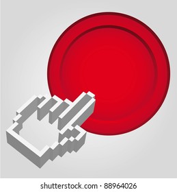 3d white hand cursor pressing button. vector