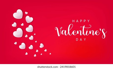 3d White Hearts On Red Background For Happy Valentine Day. Happy Mother s Day. Gift card, love party, invitation voucher design. 3d rendering. Vector illustration