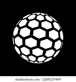 3d white hexagonal halftone globe spiral logo isolated on black background. Abstract hexagon sphere vector illustration.