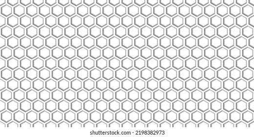 3d white honey comb simple seamless pattern with shadow. Regular hive cell texture. Abstract vector background with hexagon geometry. Wallpaper in a minimalist style