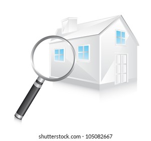 3d white house with magnifying glass. vector illustration