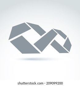 3d white infinity symbol with geometric parts, illustration of an eternity sign isolated on white background.