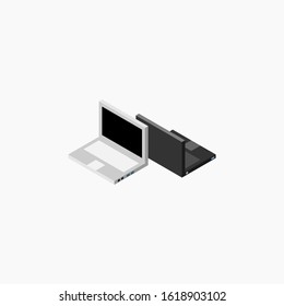 3D white laptop and black laptop in dark screen and white background