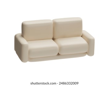 3D white leather sofa with four pillows, folding. Comfortable couch. Modern furniture in a minimalist style. Convenient and easy to use. Vector illustration isolated on white background.