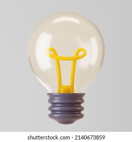 3d white light bulb icon isolated on gray background. Render cartoon style minimal white transparent glass light bulb. Creativity idea, business success, strategy concept. 3d realistic vector