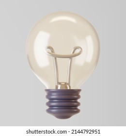 3d white light bulb icon isolated on gray background. Render cartoon style minimal white transparent glass light bulb. Creativity idea, business success, strategy concept. 3d realistic vector