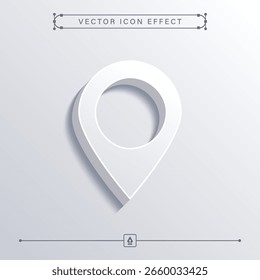 Ícone de pino de localização branco 3D com efeito de vetor minimalista suave para mapas e projeto de navegação