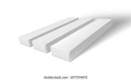 3D White Long Cardboard Closed Box. EPS10 Vector