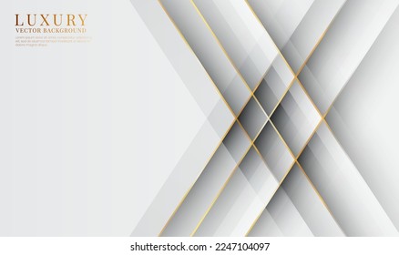 3D white luxury abstract background overlap layers on bright space with golden lines decoration. Style concept cut out. Graphic design element for banner, flyer, card, brochure cover, or landing page