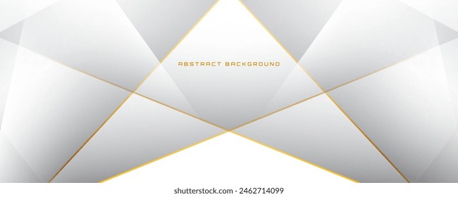 3D white luxury abstract background overlap layer on bright space with golden polygonal lines decoration. Modern graphic design element cutout style concept for banner, flyer, card, or brochure cover