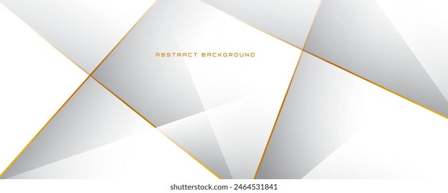 3D white luxury abstract background overlap layer on bright space with golden polygonal lines decoration. Modern graphic design element cutout style concept for banner, flyer, card, or brochure cover