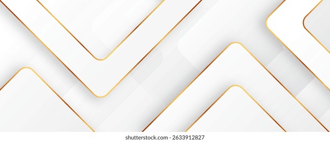 3D white luxury abstract background overlap layer on bright space with golden lines effect decoration. Modern graphic design element arrows style concept for web, art, flyer, card, or brochure cover