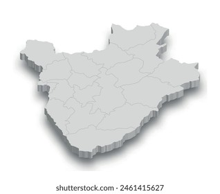 3d Burundi‎ white map with regions isolated on white background