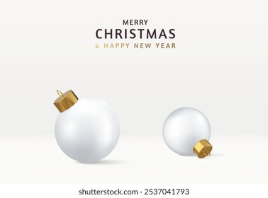 3d White Matte Christmas Ball Mock-Up on white background. bauble to decorate the tree, christmas concept. 3d rendering. Vector illustration