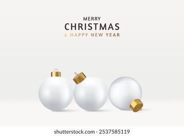 3d White Matte Christmas Ball Mock-Up on white background. bauble to decorate the tree, christmas concept. 3d rendering. Vector illustration