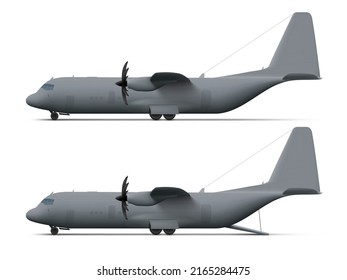 3D White Military Cargo Plane On Ground. EPS10 Vector