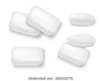 3D White Mint Chewing Gum With Shadow Set. EPS10 Vector