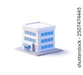 3D white modern building of an enterprise, company, medical institution, office. Realistic icon for business, and commercial real estate concepts. Vector