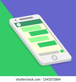 3D White Modern Smartphone and Chatting Application Isometric Vector Illustration