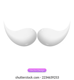 Icono de bigote blanco 3d para el concepto del navegador web. Diseño brillante de tonos de bigote para aplicaciones móviles, medios sociales. 3.ª Caricatura de estilo mínimo. Gracioso bigote de caricatura vintage.