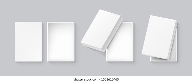 3D White Open Box With Shadow Set. EPS10 Vector