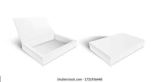 3D White Open And Close Empty Cardboard Gift Box. EPS10 Vector