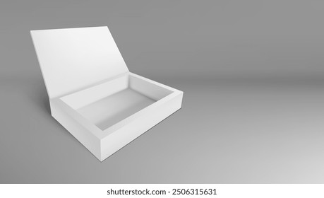3D White Open Empty Cardboard Gift Box. EPS10 Vector