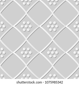 3D white paper art Check Diamond Cross Frame Dot Flower, Vector stylish decoration pattern background for web banner greeting card design